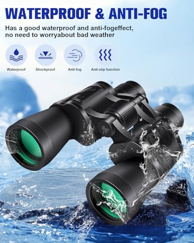 20x50 High Powered Binoculars for Adults, Clear Durable Binoculars for Bird Watching Sightseeing Wildlife Watching Travel Hunting Football Games Stargazing with Carrying Case & Strap