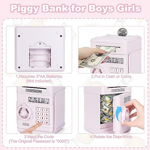 Refasy Piggy Bank Cash Coin Can ATM Bank Electronic Coin Money Bank for Kids Age 3-12, Money Savings Box Mini ATM Coin Bank Toys Gifts for 3 4 5 6 7 8 9 10 11 12 Year Old Boys Girls