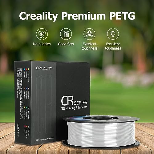 Official Creality PETG 3D Printer Filament 1.75mm 1KG (2.2lbs), High Precision Strong Toughness, Odorless Better Flow, Moistureproof 3D Printing CR Ender Filament, Transparent