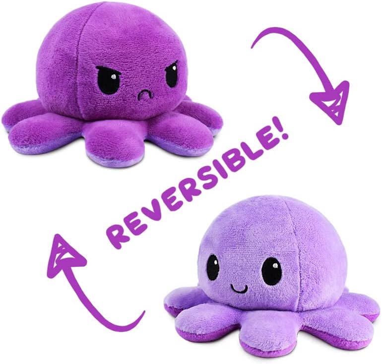 TeeTurtle - The Original Reversible Octopus Plushie - Dark Purple + Light Purple - Cute Sensory Fidget Stuffed Animals That Show Your Mood