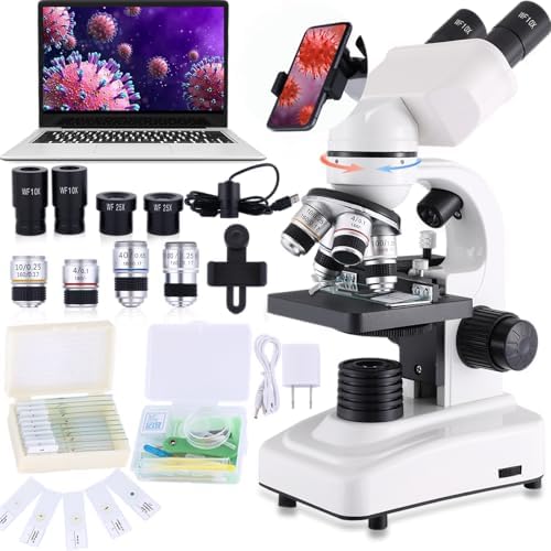 Compound Microscope,40X-2500X Research Class Professional Microscope,WF10x and WF25x eyepieces, Dual LED Lighting and Two-Layer Mechanical Stage,Microscope for Adults…