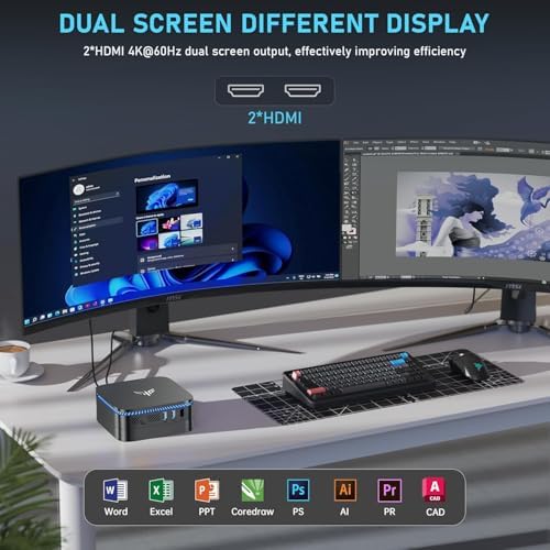 KAMRUI AK1PLUS Mini PC, N95 Processor (up to 3.4GHz), 8GB DDR4 RAM 256GB M.2 SSD, Mini Desktop Computer Support 2.5" SSD, Dual 4K, WiFi, Ethernet for Business, Office, Home