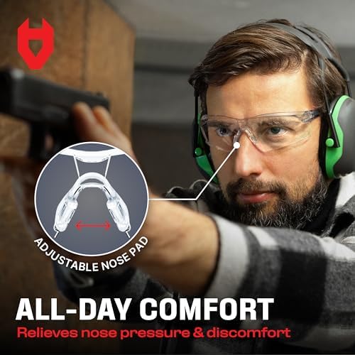 NoCry Clear Shooting Glasses for Men with Anti-Fog and Scratch Resistant Wraparound Lenses — ANSI Z87 Protective Eyewear with Adjustable Temples & Nose Pad — 100% UV Eye Protection