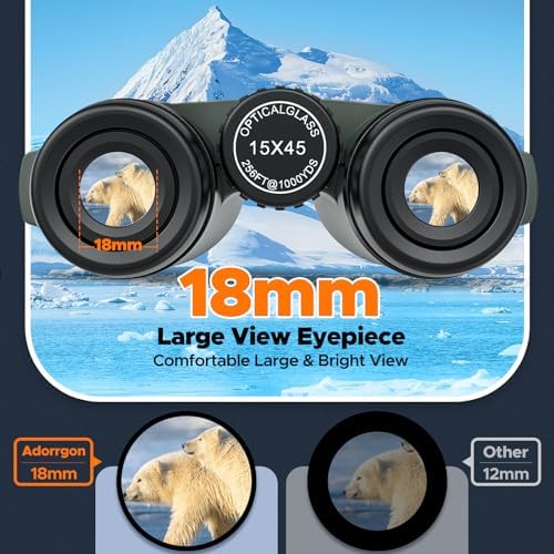 Adorrgon 15x45 HD Binoculars for Adults High Powered with Phone Adapter, Tripod and Tripod Adapter - Large View Binoculars with Clear Low Light Vision for Bird Watching Cruise Travel