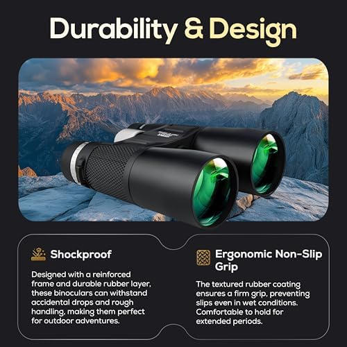 12x50 High Power Binoculars for Adults – HD Waterproof Binoculars with BaK-4 Prism, Phone Adapter & Tripod Mount – Bird Watching, Hunting, Stargazing, Travel, Cruise - Jet Black