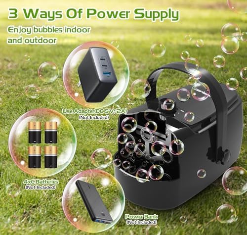 Bubble Machine Durable Automatic Bubble Blower, 18000+ Big Bubbles Per Minute Bubbles for Kids Toddlers Bubble Maker Operated by Plugin or Batteries Bubble Toys for Indoor Outdoor Birthday Party