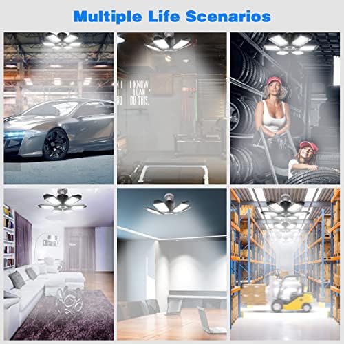 Garage Lights - 2Pack Super Bright 32000LM LED Garage Ceiling Light 6500K LED Shop Light w/ 6 Deformable Panels Screw in E26/E27 Socket Light Bulbs for Workshop Storage Warehouse Attic