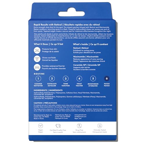 Rael Pimple Patches, Miracle Retinol Spot Cover - Hydrocolloid Acne Patch for Face, Absorbing Zits & Blemishes, PM Advanced Treatment, Facial Sticker (72 Count)