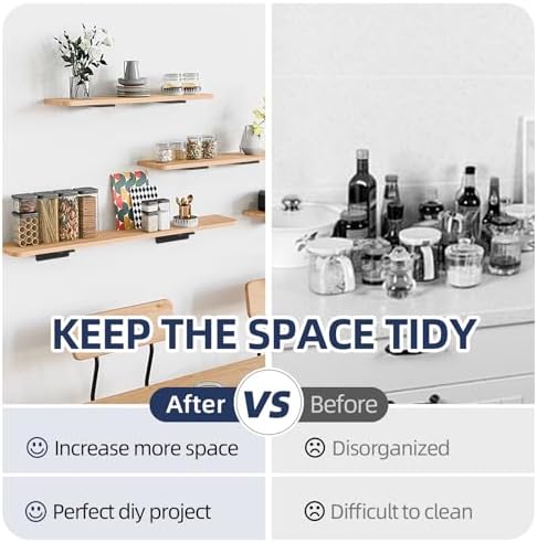 6 Pack Floating Shelf Brackets, 6 Inch Heavy Duty Industrial Shelf Bracket, Black Metal L Brackets for Shelves Support DIY(1/5 Inch Thicked)