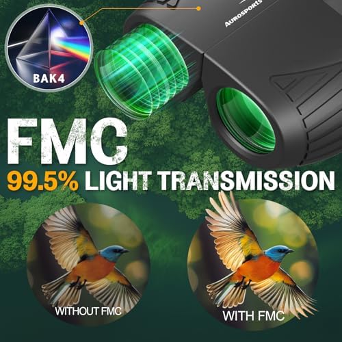 Aurosports 15x25 Compact Binoculars for Adult Kids - High Power Binoculars for Bird Watching - Easy Focus Small Binocular with Low Light Vision for Travel, Camping, Concert, Hiking