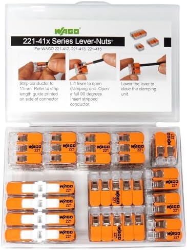 WAGO 221 Lever Nuts 28pc Compact Splicing Wire Connector Assortment with Case | Includes 221-2401, 221-412, 221-413, 221-415