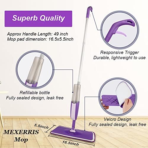 Spray Mops for Hardwood Floor Cleaning - MEXERRIS Microfiber Wood Floor Mop with 3 Reusable Washable Pads Refills Fit for Swiffer PowerMop,Spray Wet Jet Mops for Wood Laminate Ceramic Tiles
