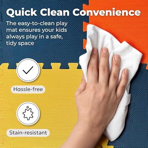 MioTetto Foam Floor Tiles for Kids - Non-Toxic Comfortable Baby Play Mat and Interlocking Foam Tiles, Fits with 50x50 Playpen Mat for Crawling & Development, Soft Play Mat for Babies 6-12 Months