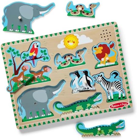 Melissa & Doug Zoo Animals Sound Puzzle - Wooden Peg Puzzle with Sound Effects (8 pcs)