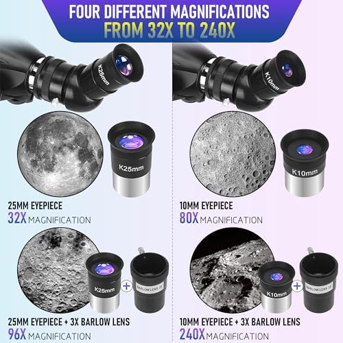 Telescope, Telescope for Adults High Powered Professional, 90mm Aperture 800mm Refractor Telescopes for Astronomy Beginners Fully Multi-Coated with AZ Mount Tripod & Phone Adapter & Carry Bag