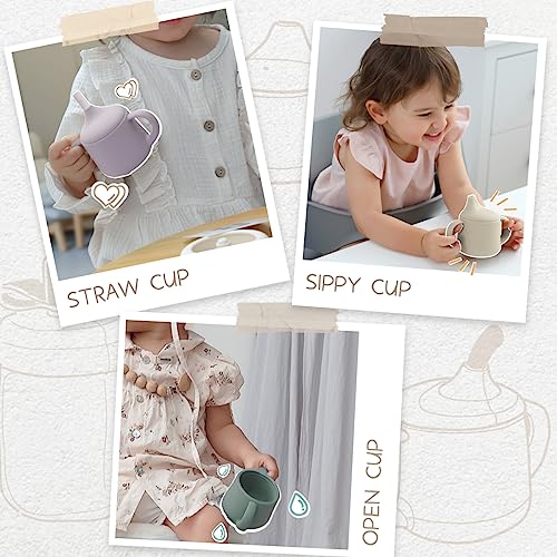 Moonkie Silicone Baby Sippy Cups | 3 Stages Training Cup Straw Cup for Infants Toddlers and Kid | 4 oz 2Pack