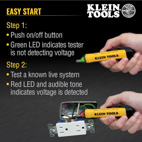 Klein Tools NCVT1P Voltage Tester, Non-Contact Low Voltage Tester Pen, 50V to 1000V AC, Audible and Flashing LED Alarms, Pocket Clip