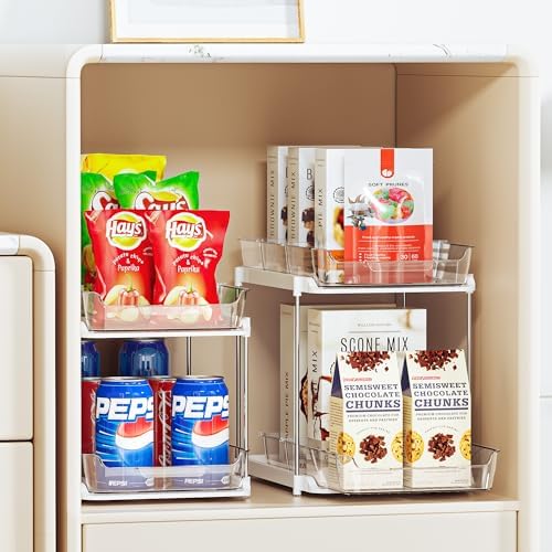 Delamu 2 Sets of 2-Tier Multi-Purpose Bathroom Under Sink Organizers and Storage, Stackable Kitchen Pantry Organization, Pull Out Medicine Cabinet Organizer with 8 Movable Dividers