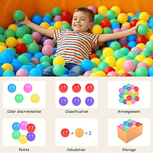 Ball Pit Balls Phthalate Free BPA Free Crush Proof Plastic - 7 Bright Colors in Reusable Play Toys for Kids with Storage Bag