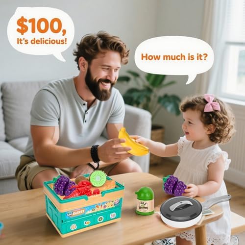 80Pcs Kitchen Playset, Toddler Pretend Cooking with Pots, Pans, Cookware, Food, Picnic Blanket, Fruits, Veges, Shopping Storage Basket, Dessert, Learning Gift for Girls Boys (White)