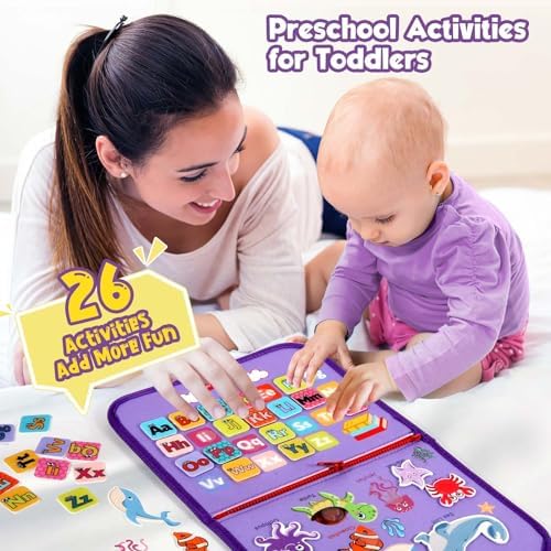 Toddler Busy Board - Montessori Toys for Toddler Girl Birthday Gift - Busy Book for Toddlers 3-5, Montessori Educational Learning Sensory Travel Activities Toys for Kids Ages 3-5