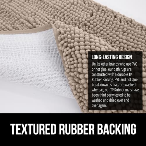 GORILLA GRIP Bath Rug Mat, Thick Absorbent Chenille, Quick Dry Microfiber Mats, Rubber Backing Washable Shower Floor Rugs, Bathmat Runner, US Designed Bathroom Home Decor Accessories 24x17, Gray Beige