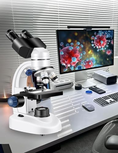 Microscope for Adults WF10x and WF25x eyepieces, 40X-2000X Magnification USB Camera, Microscope for Adults Suitable for Laboratory School Home Education.