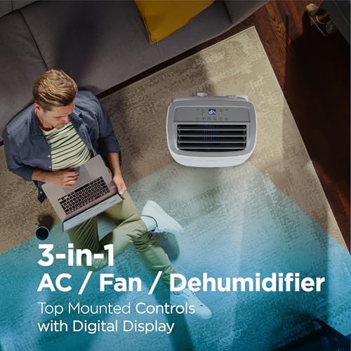 BLACK+DECKER Portable Air Conditioner, 9,000 BTU (5,300 BTU SACC) for Rooms up to 400 Sq. Ft., Portable AC with Follow Me Remote Control and Window Kit, BPACT08WT, White