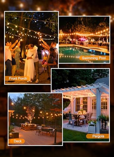 Brightown Outdoor String Lights, 50FT 25 G40 Bulbs Shatterproof Patio Lights, IP65 Waterproof Dimmable Hanging Connectable Globe LED Outdoor Lights for Backyard, Bistro, Porch, Deck, Balcony