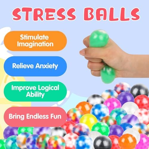 120 Pack Fidget Stress Balls for Adults, Bulk Squishy Squeeze Fidget Balls, Anxiety and Stress Relief Ball for Adults, Birthday Gift, Party Favors and Goodie Bag Stuffers
