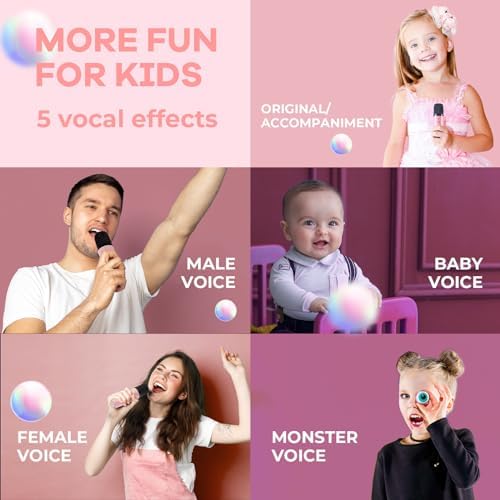 YLL Mini Karaoke Machine for Kids Adults, Portable Bluetooth Speaker with 2 Wireless Microphones, TOP Birthday Gifts Toys for Girls Ages 3, 4, 5, 6, 7, 8, 9,10,11,12+ Years Old Toddler (Lightpink)