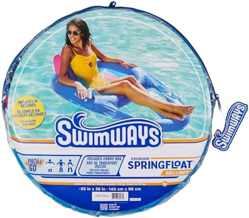 SwimWays Spring Float Premium Recliner Pool Lounger, Inflatable Pool Floats Adult with Fast Inflation for Ages 15 & Up