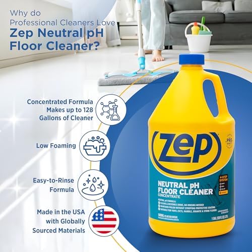 Zep Neutral pH Industrial Floor Cleaner. 1 Gallon (Case of 2) - ZUNEUT128 - Concentrated Pro Trusted All-Purpose Floor Cleaner