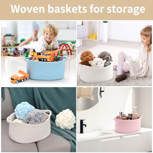 Cute Woven Storage Basket with Handle, Baskets for Gifts Empty, Gift Baskets for Birthday Baby Shower Raffle Burr Fundraising, Decorative Organizer Box for Baby Toy Pet, 13" D x 8" W x 6" H