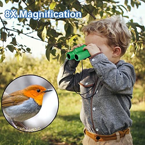 Binoculars for Kids 8x21, Gift for 3-12 Years Boys & Girls, Compact Kids Binoculars High-Resolution Shockproof Mini Binoculars for Bird Watching, Hiking, Camping, Travel Green 301