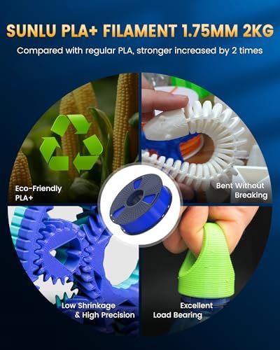 SUNLU PLA+2.0 3D Printer Filament Bundle, 4KG Upgrade PLA+ Filament 1.75mm, Tougher and Stronger, Dimensional Accuracy +/-0.02mm, 1KG per Spool, 4 Packs, 4KG Total, Grey