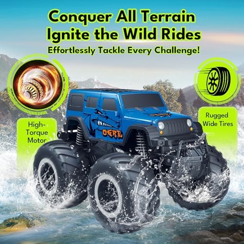 Threeking 1:16 Waterproof Monster Truck SUV Toys RC Cars Remote Control Car Truck Toys 4WD All Terrain Off-Road Car Toy Gifts Presents 6 7 8 9 10 11 12 Year Old Kids Boys Girls Toys