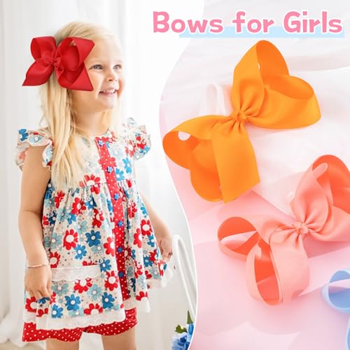 Oaoleer 40Pcs 8" Hair Bows Clips Grosgrain Ribbon Bows Hair Alligator Clips Hair Barrettes Hair Accessories for Baby Girls Infants Toddlers Kids Teens Children (8 Inch)
