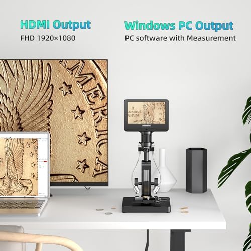Andonstar AD266S 20X-5000X HDMI Digital Microscope, 5 Lens 2160P UHD Video Record, 7'' LCD Microscope for Adults Kids, Home Lab Biological Kit with Slides, Coin Full View