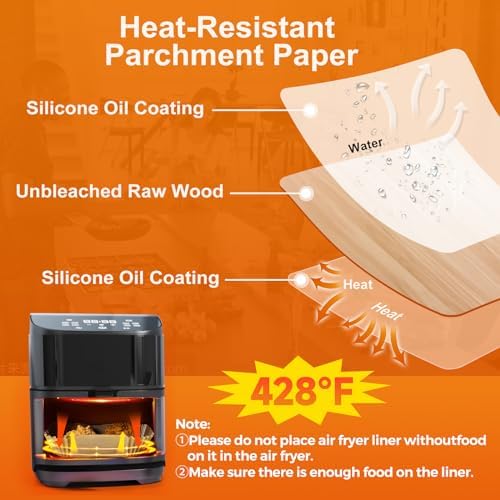 Ctizne Air Fryer Liners Disposable: 200PCS 8 Inch Square Parchment Paper Liner, Non-stick Oilproof Baking Paper Sheets for 5-8 QT Airfryer Basket