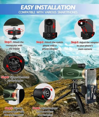 Monocular Telescope 80x100 HD Monoculars for Adults with Tripod & Phone Adapter Monoculars for Bird Watching Stargazing Camping Hiking Hunting Wildlife Travel-Green