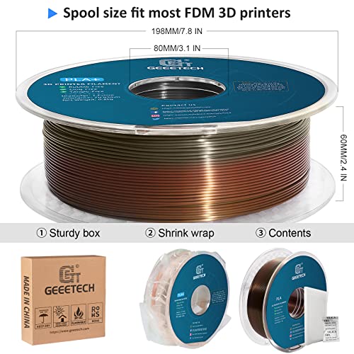 Geeetech Metal-Like Shiny Silk Bronze Rainbow 3D Printer PLA Filament,Shine Silky Metallic Printing Consumable 1.75mm,Dimensional Accuracy +/- 0.02 mm,1kg Spool (2.2lbs),Fit Most FDM Printer