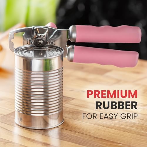 Zulay Kitchen Heavy Duty Stainless Steel Can Opener Manual with Bottle Opener - Rust Proof Manual Can Opener With Turn Knob & Soft Grip Handles