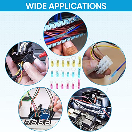 TICONN 500Pcs Heat Shrink Wire Connectors, Waterproof Automotive Marine Electrical Terminals Kit, Crimp Connector Assortment, Ring Fork Spade Butt Splices