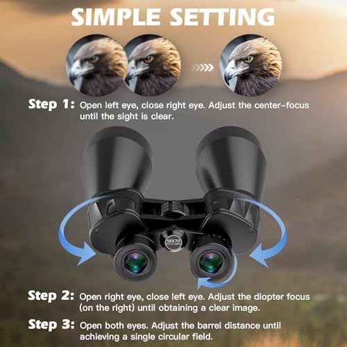 18x70 Binoculars for Adults High Powered, Large Aperture 70mm Astronomy Binoculars for Long Distance Viewing, Waterproof & Fogproof with Smartphone Adapter, Tripod Adapter, Carrying Case