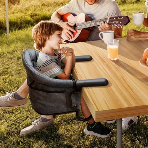 Hook On High Chair - Portable & Foldable for Babies 6-36 Months, Family & Travel Use with Carry Bag (Grey)