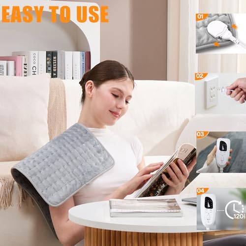 Heating Pad,Electric Heating Pads for Back,Neck,Abdomen,Fathers Day Dad Gifts,Moist Heating Pad for Shoulder,Knee,Arms,Legs,Dry/Moist Heat & Auto Shut Off,Birthday Gifts for Men(Light Gray, 24''×12'')