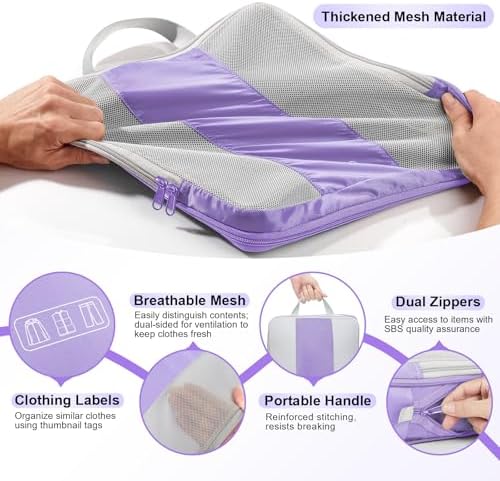 10 Set Compression Packing Cubes for Travel Essentials,Compressible Expandable Packing Cubes for Suitcase,OlarHike Luggage Organizer Bags for Travel,Handy Helper for Organizing Clothes(Light Purple)