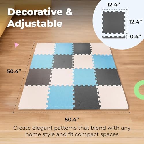MioTetto Foam Floor Tiles for Kids - Non-Toxic Soft Comfortable Baby Play Mat, Thick Tummy Time Mat, Interlocking Foam Tiles for Development & Crawling, Soft Cushioned Play mat for Babies 6-12 Months