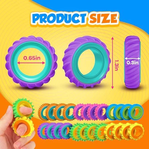Fidget Toys Sensory Rings for Kids: 24 Pack Finger Rings - Quiet Stress Toys for Kids Autism Calming - Fun Fidgets for Classroom Prize Easter Stuffer